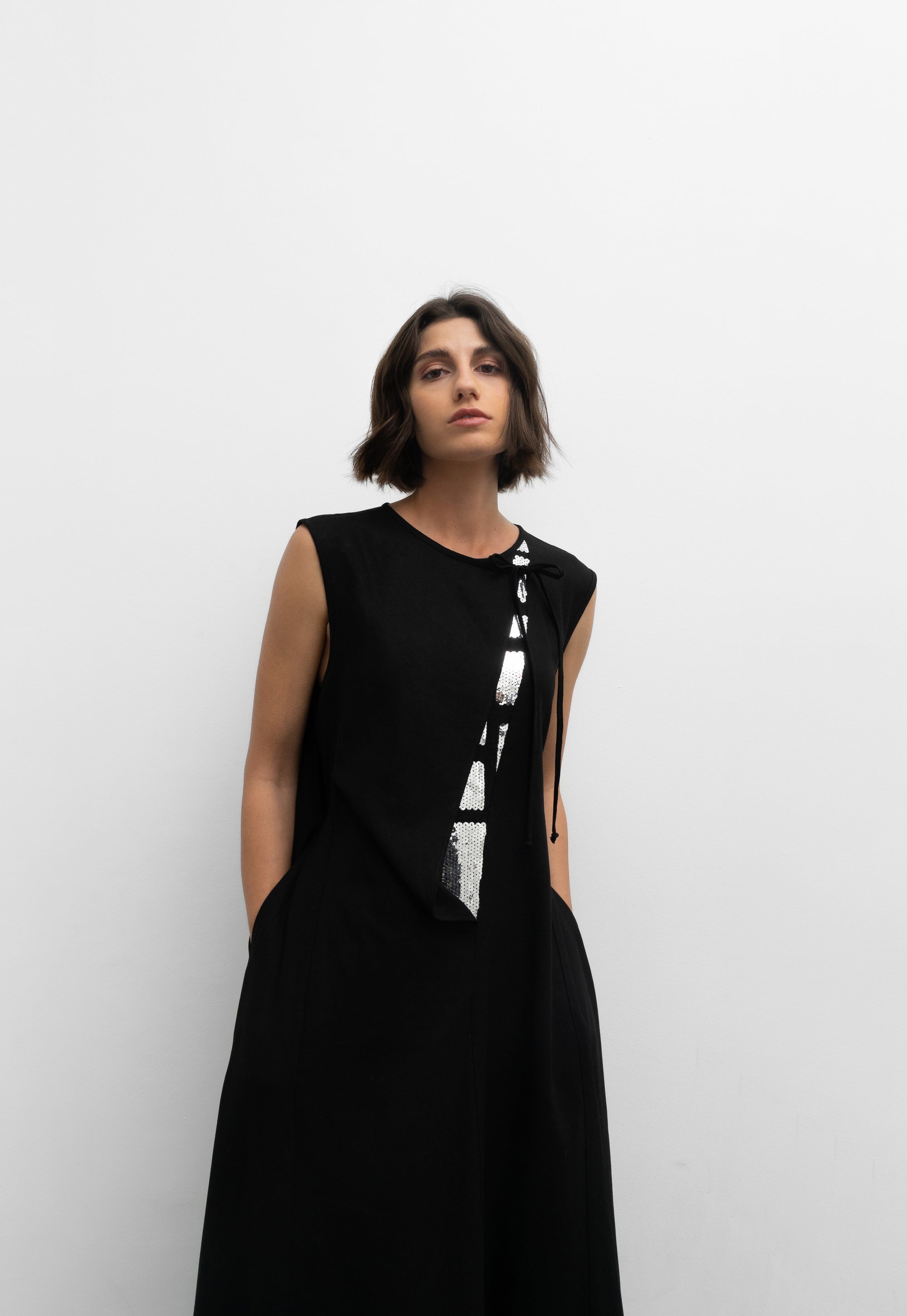 Black linen & silver sequin dress