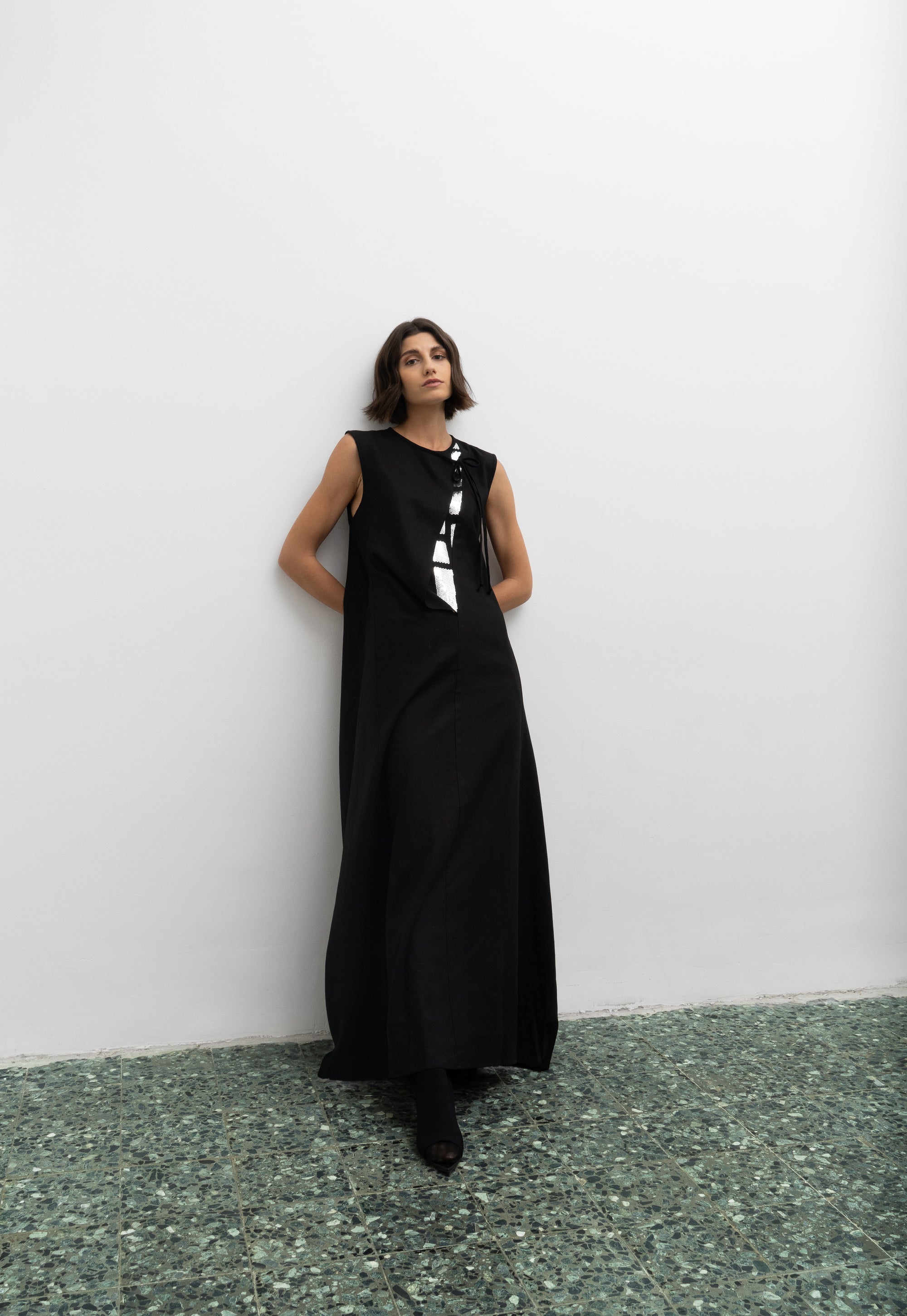 Black linen & silver sequin dress