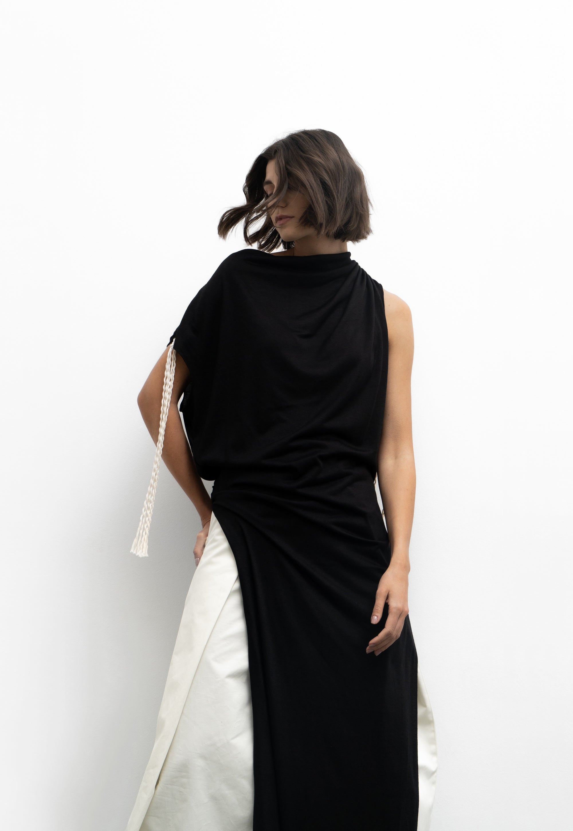 Long black sleeveless top