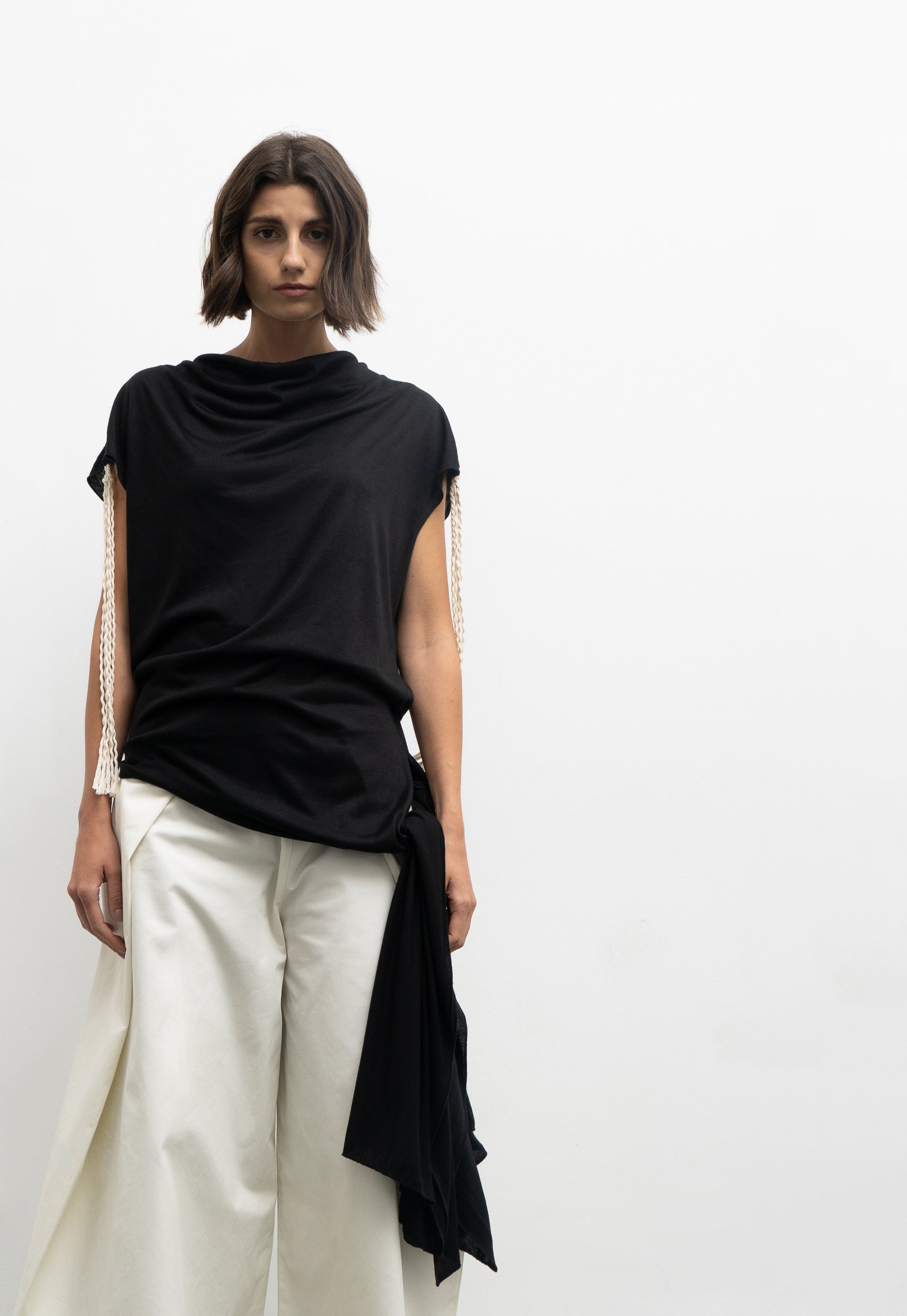 Long black sleeveless top
