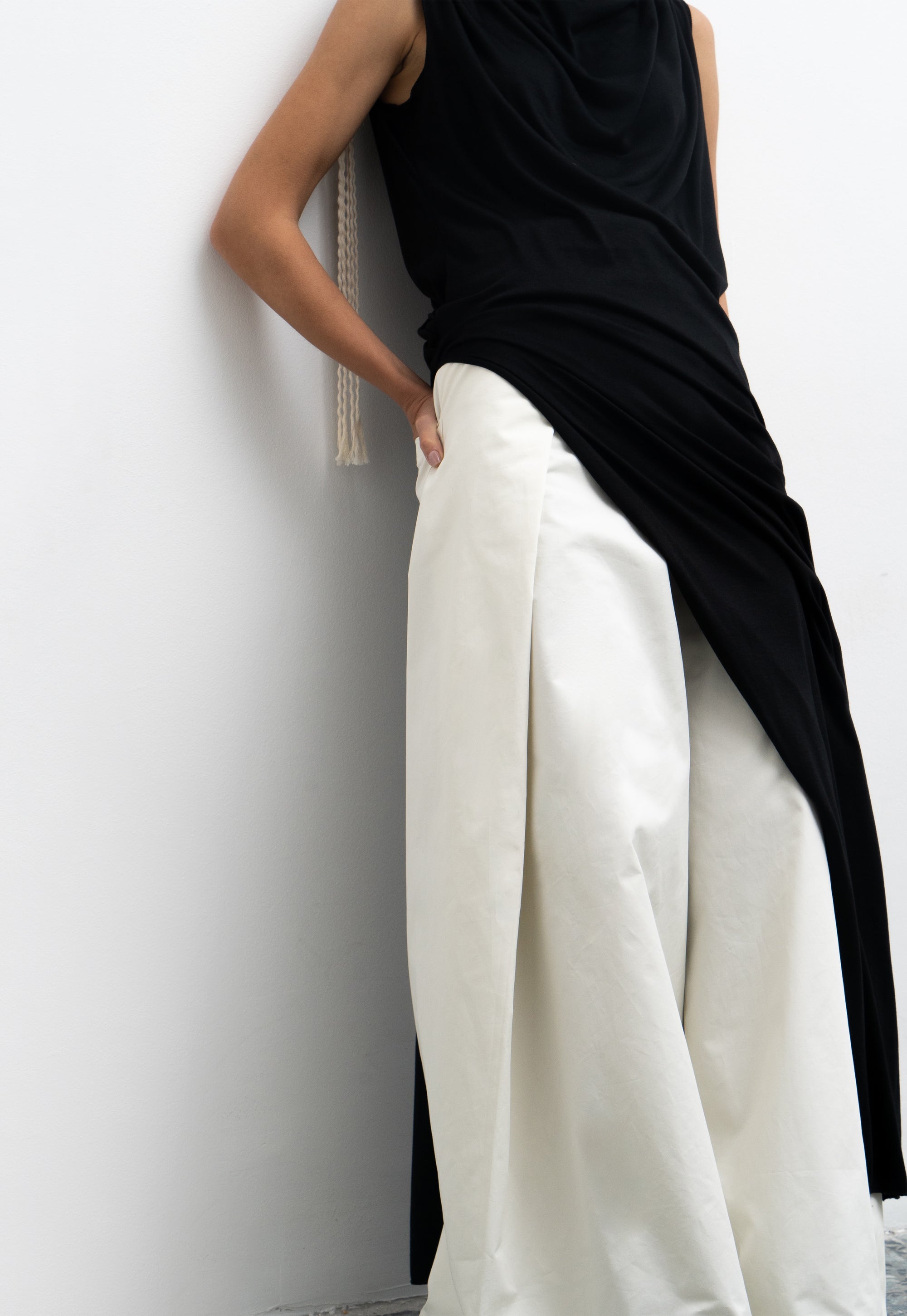Ivory wide-legged wrap trousers