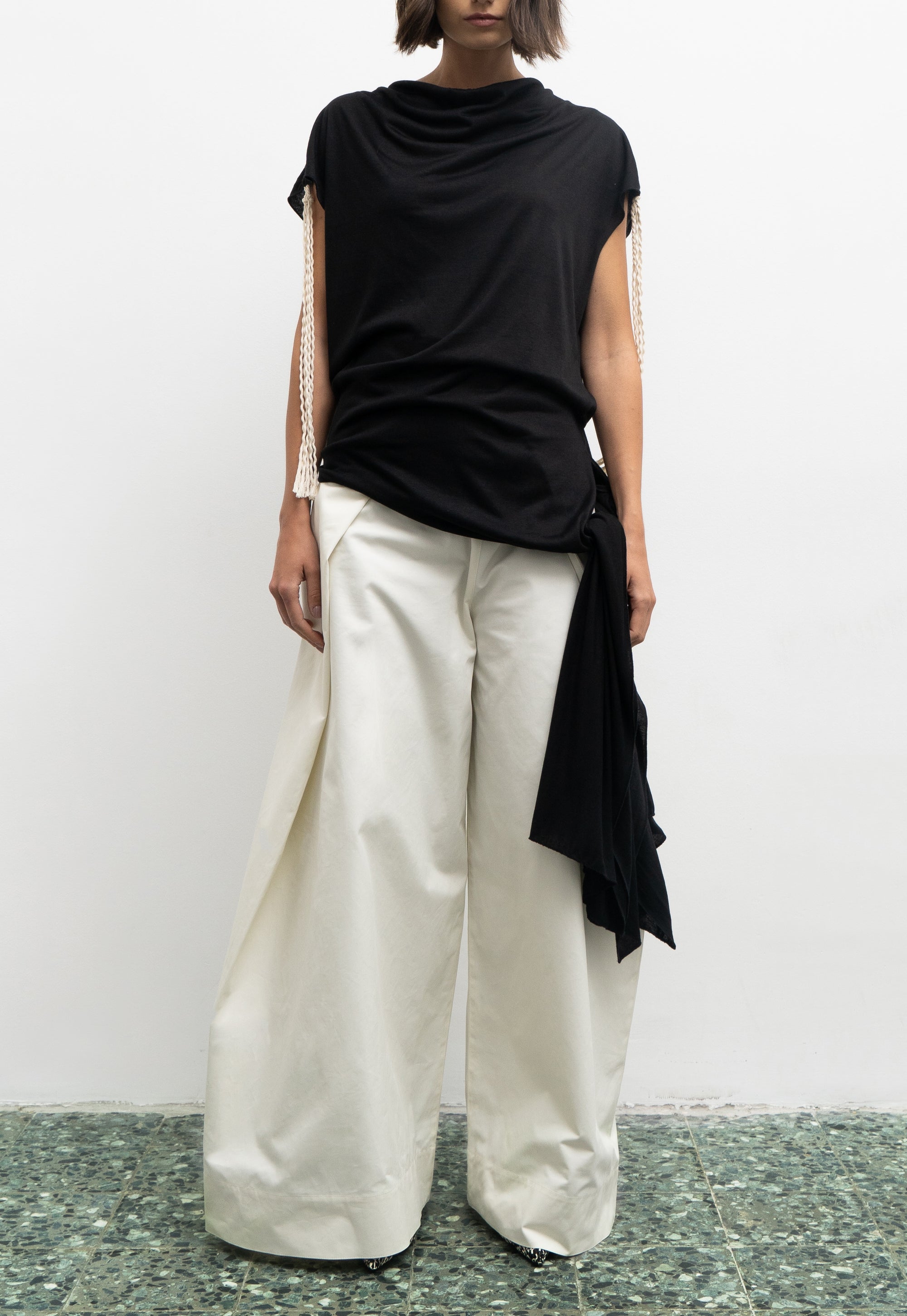 Ivory wide-legged wrap trousers