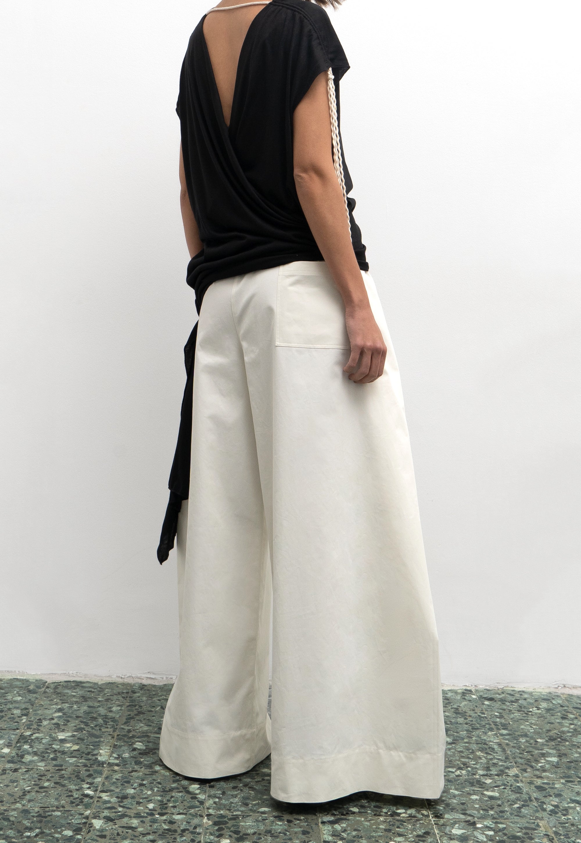 Ivory wide-legged wrap trousers