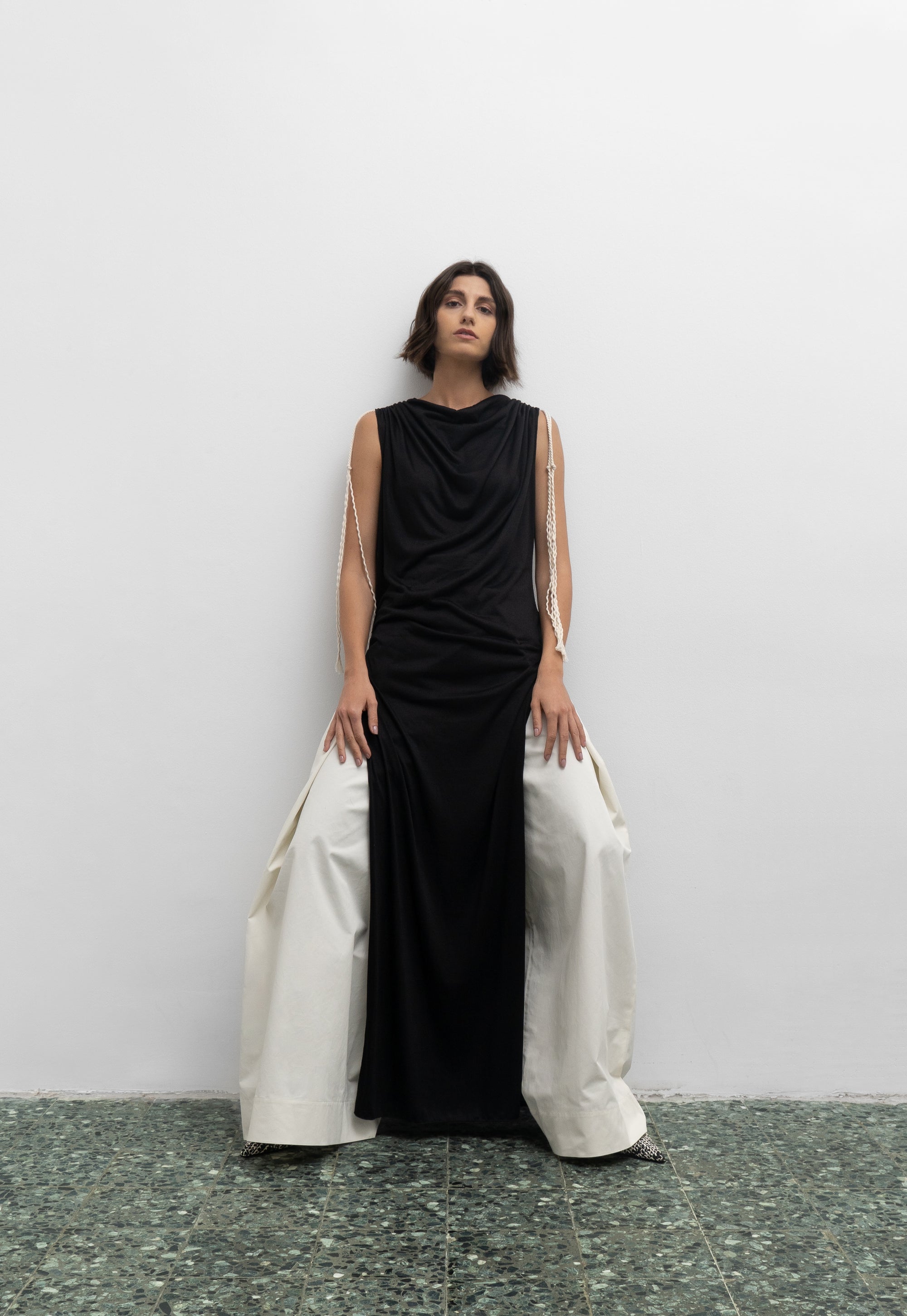 Ivory wide-legged wrap trousers